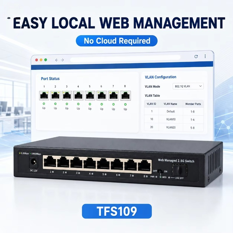 Sfp+ 10G Managed Switch 8 Port - Sakelar Jaringan 8 Port 2,5Gb yang
